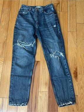 Zara High Waisted Ripped Blue Jeans